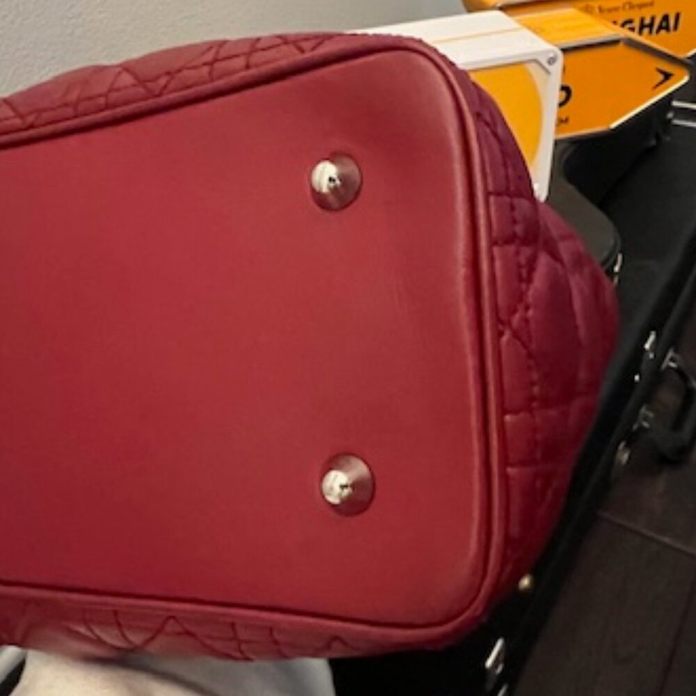 EUC Christian Dior Extra Large Lady Dior – Deep Red Cannage Lambskin | Silver HW - Picture 6 of 13